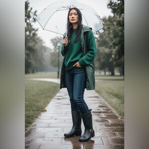 Capelli New York Black Rainboots Woman Size 6 Gold Buckle